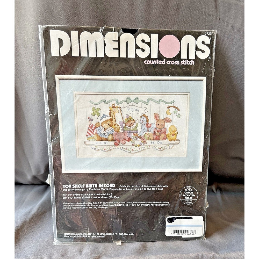 Dimensions‎ TOY SHELF BIRTH RECORD Counted Cross Stitch 3729 Baby Shower Nursery